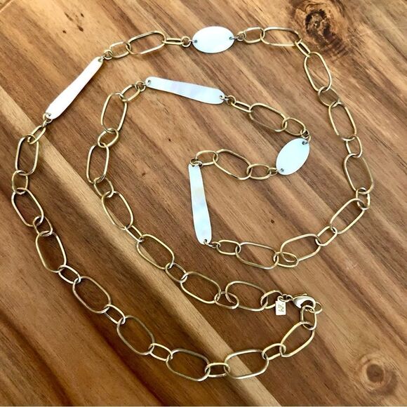 Anne Klein | Paperclip Link and Mother of Pearl Necklace | 40” Length - Picture 2 of 4
